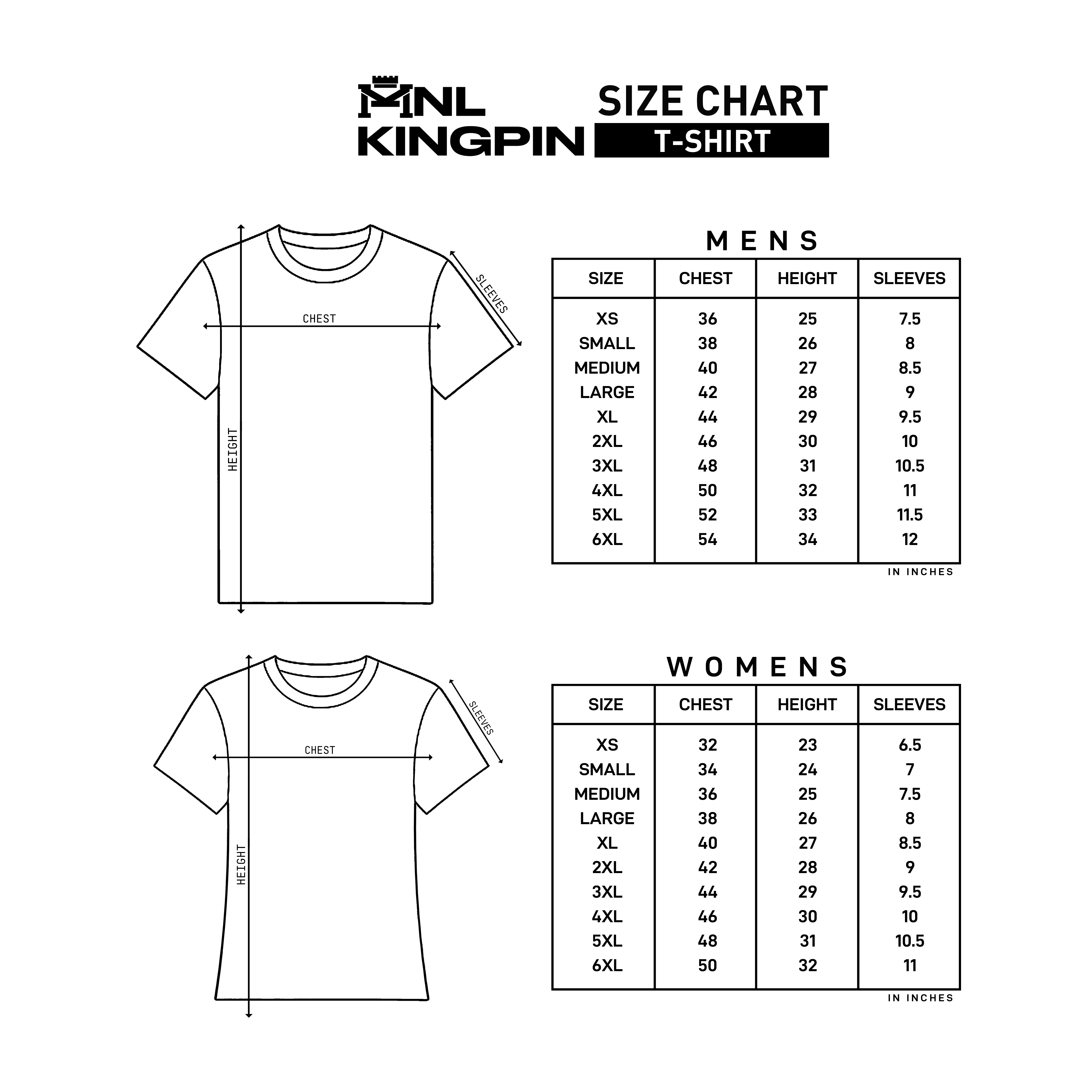 T-Shirt size chart